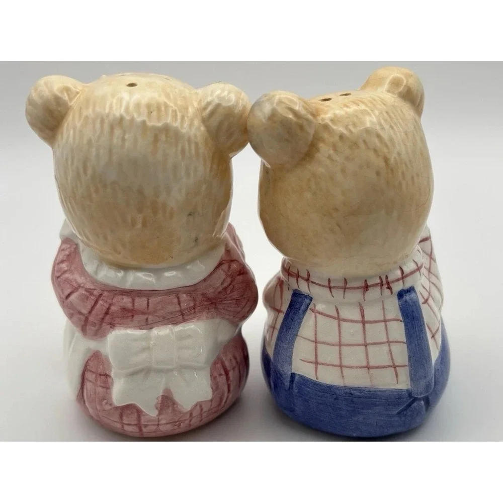 VTG Teddy Bear Salt Pepper Shakers Cute Bear Ceramic Kitsch Kitchen‎ Cottagecore
